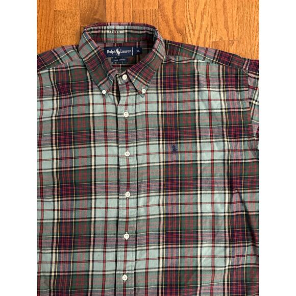 Polo Ralph Lauren Green Red Black Plaid Men's Long Sleeve Button Up Shirt- XL - Picture 2 of 6